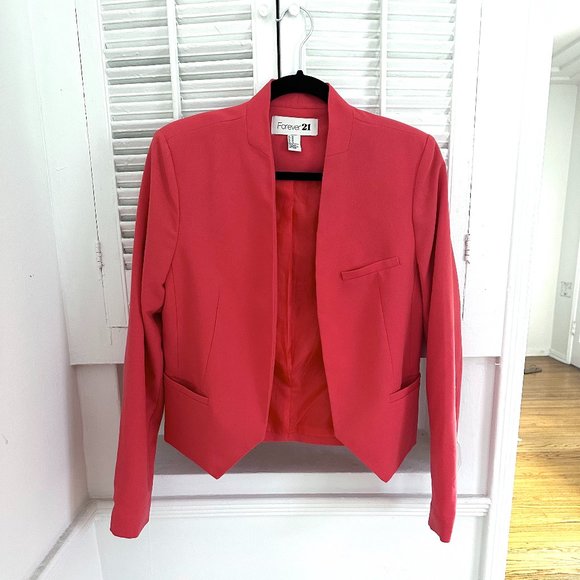 Forever 21 Jackets & Blazers - F21 Coral Pink Open Face Blazer with Pockets, Size Medium